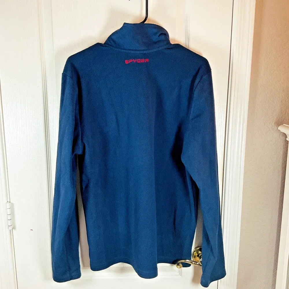 Spyder Men's L‎ Blue Pullover Quarter Zip High Collar Red Logo NWOT